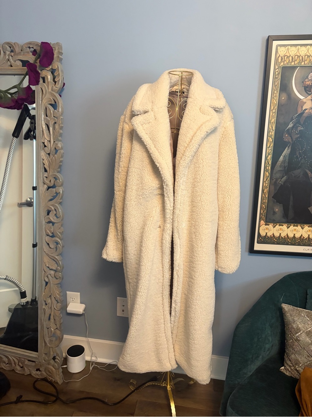 Zara Cream Teddy Long Coat